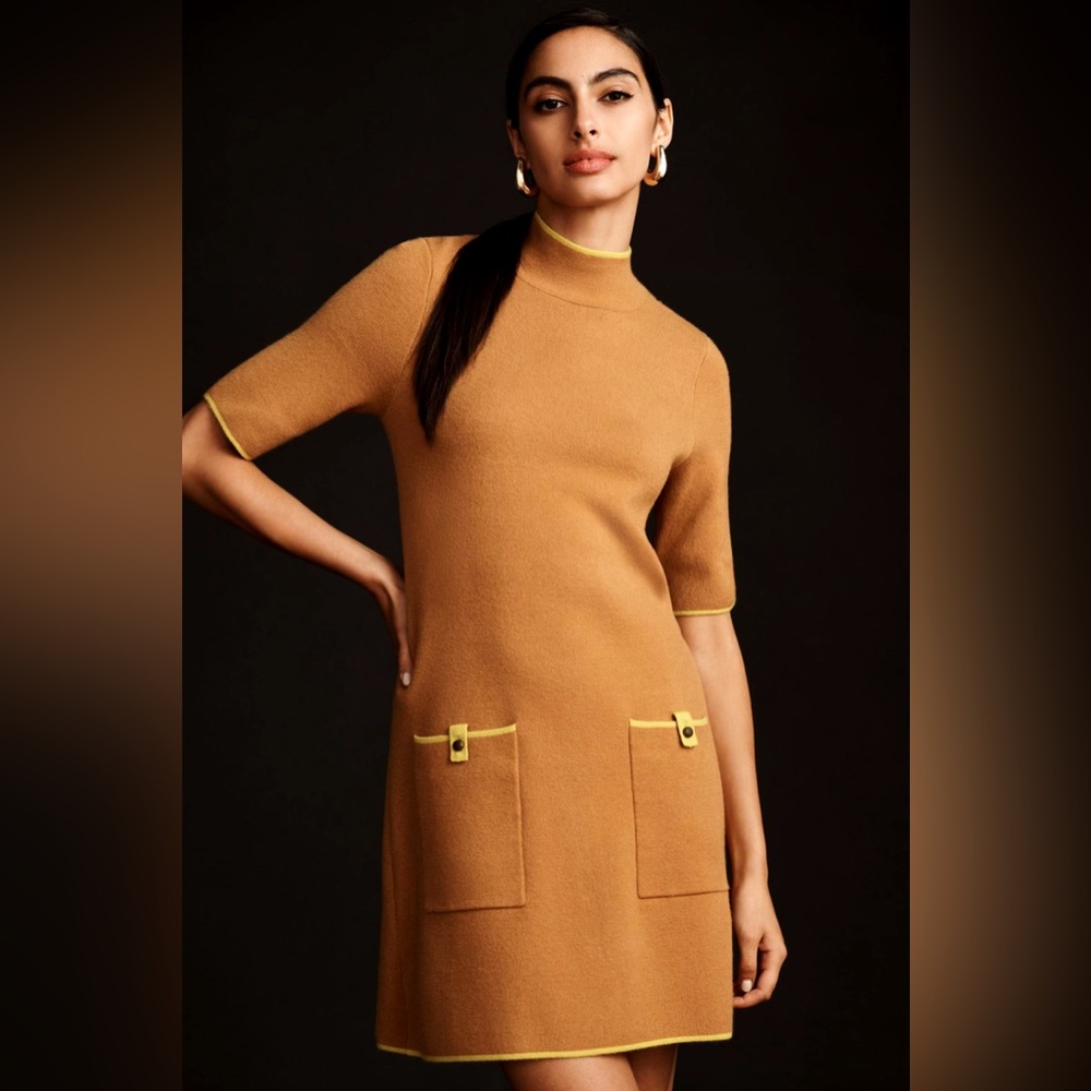 Maeve Anthropologie Annelise Mock-Neck Mini Sweater Dress